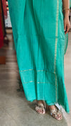 Teal green mul chanderi chikankari suit - E910