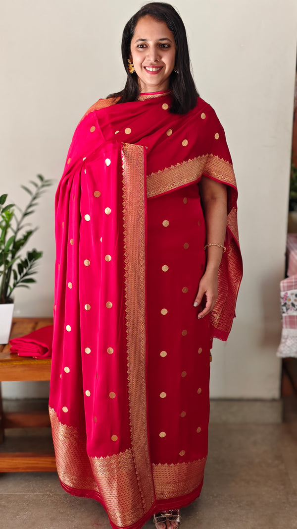 Chili red banarasi silk suit