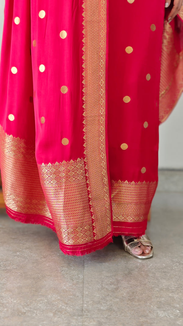 Chili red banarasi silk suit