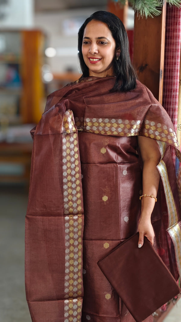 Chocolate brown tussar silk suit