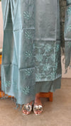 Steel teal embroidered tussar silk suit