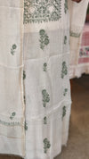 Sage green embroidery on off white mul chanderi suit