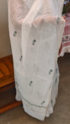 Sage green embroidery on off white mul chanderi suit