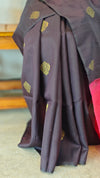 Dark brown and deep pink raw silk saree - SRW6_4