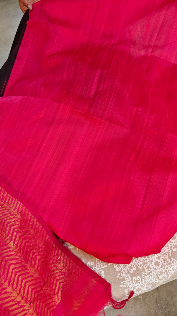 Dark brown and deep pink raw silk saree - SRW6_4