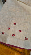 Off white linen tissue saree with hand embroidery 2 - 6QPR