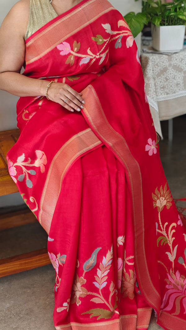 Red jamdani Matka silks saree - CL238