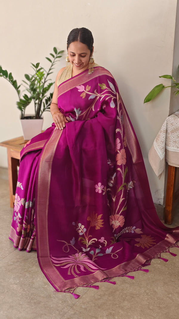 Deep Magenta/Vadamalli Matka silk jamdani saree - CL238