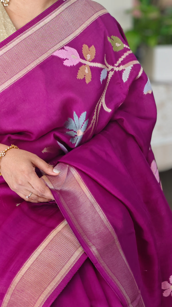 Deep Magenta/Vadamalli Matka silk jamdani saree - CL238
