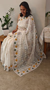 Off white cutwork saree with floral borders
