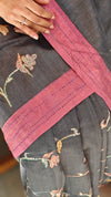 Dark grey and pink blended tussar silk saree