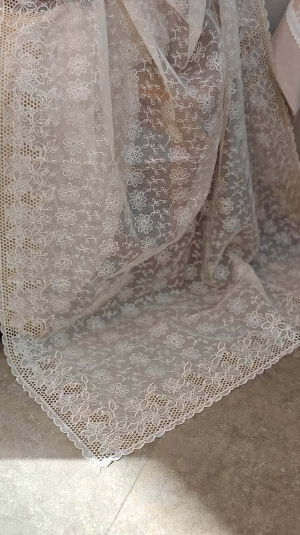 Off white tepchi kota cutwork saree