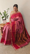 Blush pink raw silk saree with dark pink borders - 83SZ - SRW6_9