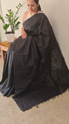 Jet Black Off lined noil tussar silks saree - LNC08