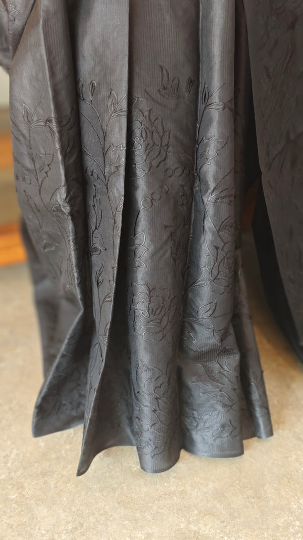 Jet Black Off lined noil tussar silks saree - LNC08