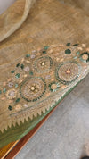 Shaded green hand embroidered linen tissue saree - HND19