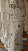 Light beige linen chanderi suit - hand embroidered yoke