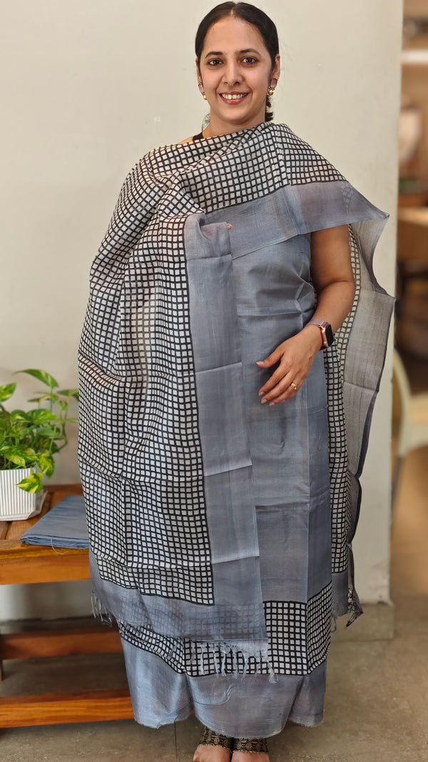 Grey and black tussar silk suit