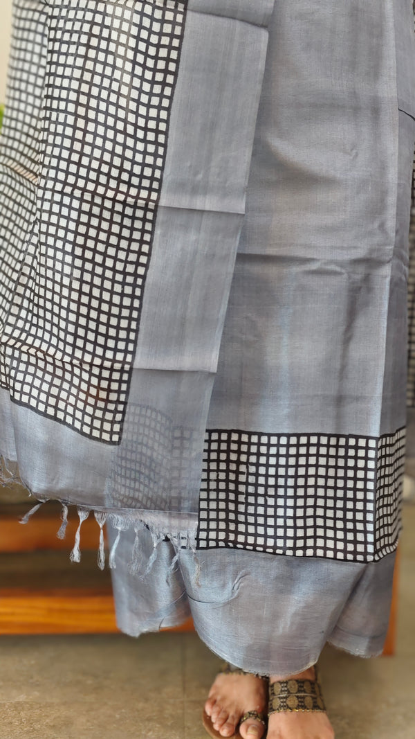 Grey and black tussar silk suit