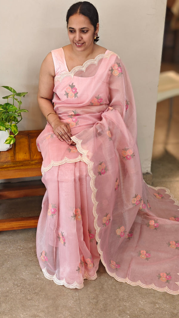 Baby pink Tissue organza saree