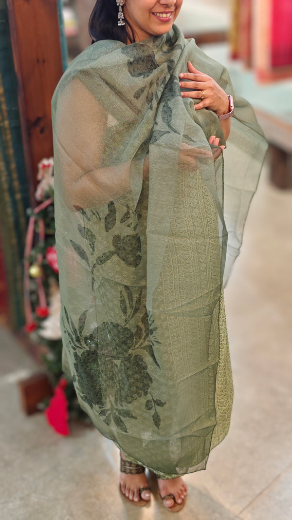basil green net kota suit