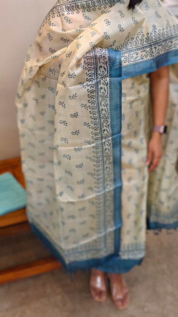 Pale pista green and blue tussar silk suit