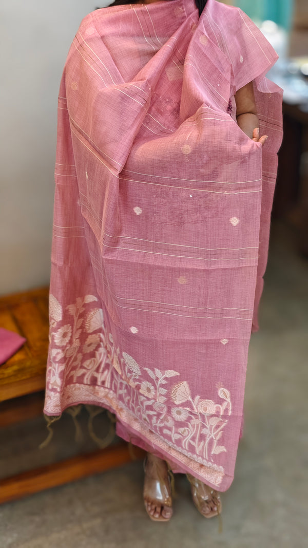 Pink linen chanderi suit