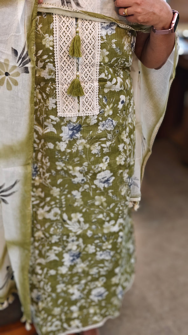 Olive green net kota suit