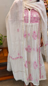 Lilac on off white mul chanderi suit