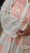 Peach on off white mul chanderi suit