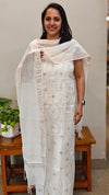 Off white banarasi mul chanderi suit with glass bead work