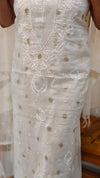 Off white banarasi mul chanderi suit with glass bead work