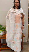Milky white andlight peach mal chanderi chikankari suit
