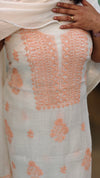 Milky white andlight peach mal chanderi chikankari suit