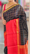 Black and red Raw silk saree