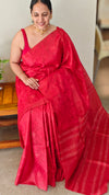 Red embroidered tussar silk saree