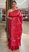 Cherry Red Lined Noil Tussar Silk Saree - LNC08