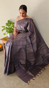 Burnt mauve tussar silk saree - N372