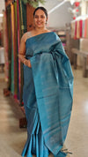 Azure blue tussar silk saree - N372