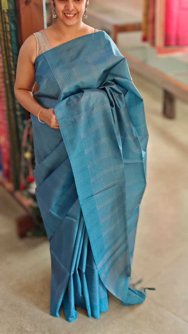 Azure blue tussar silk saree - N372