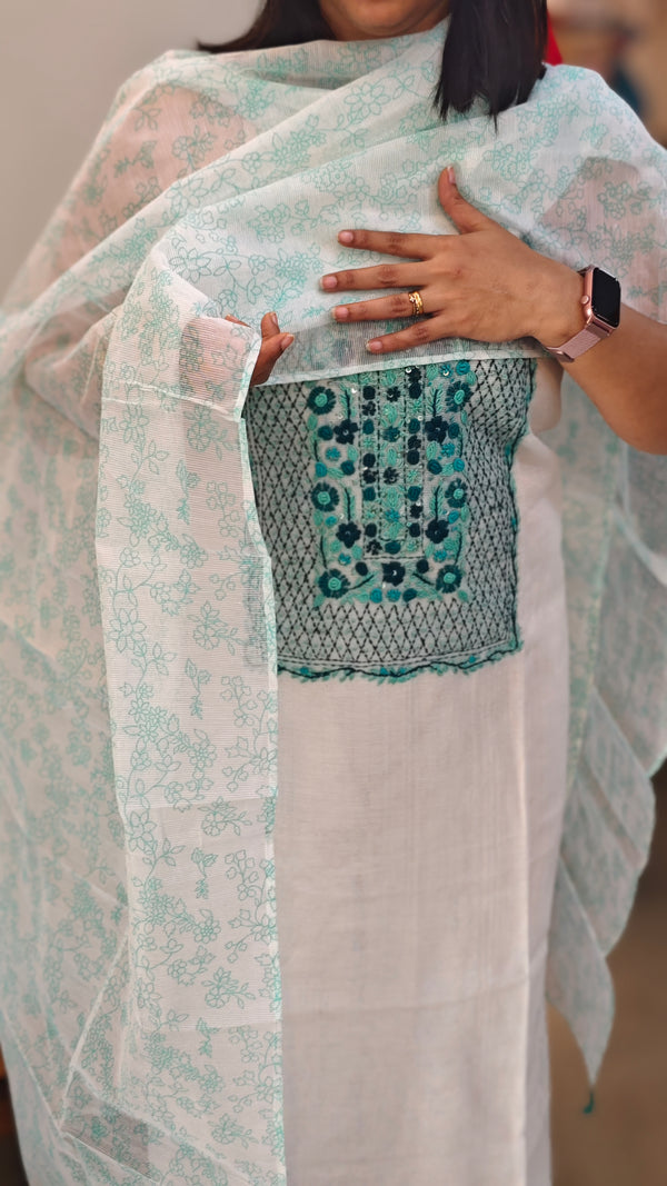 White and Mint green net kota suit