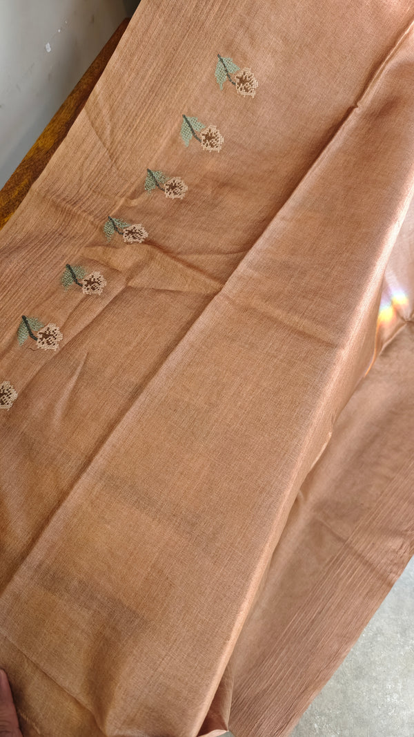 Chocolate brown tussar silk saree-ADZ67