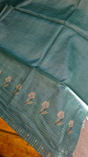 Teal green tussar silk saree -ADZ67