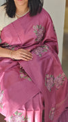 Rouge pink tussar silk saree -ADZ67