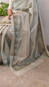 Sage green cutwork tussar silk saree