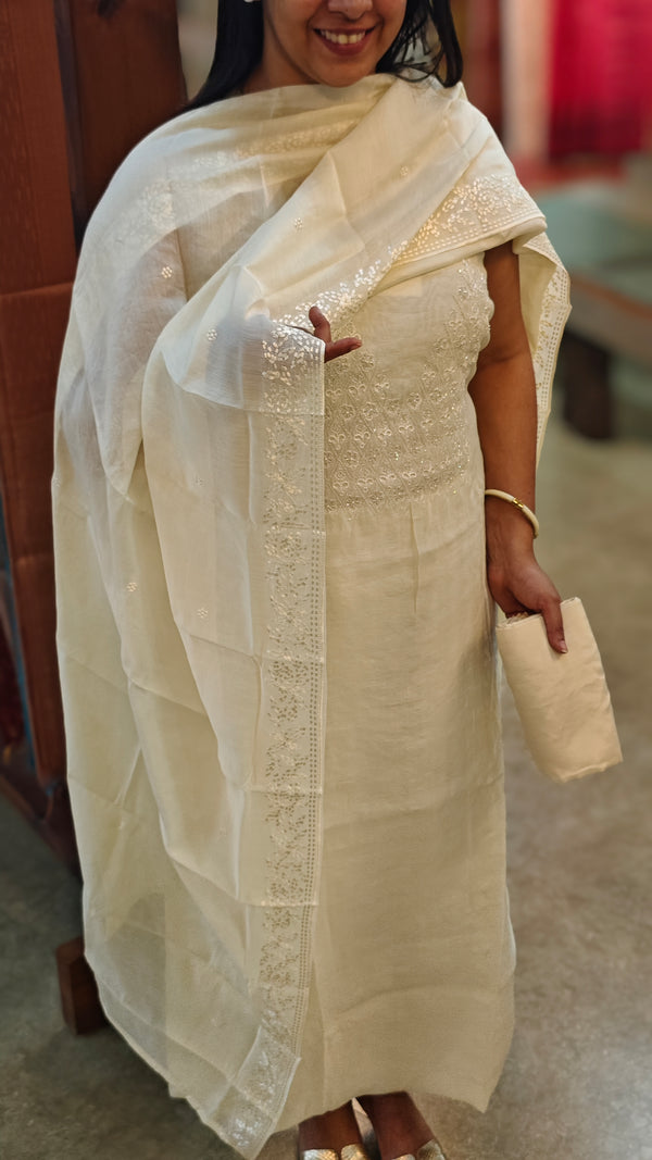 Off white chanderi salwar suit