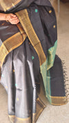 Black and green raw silk saree - SRW62