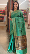 Green and black raw silk saree - SRW62