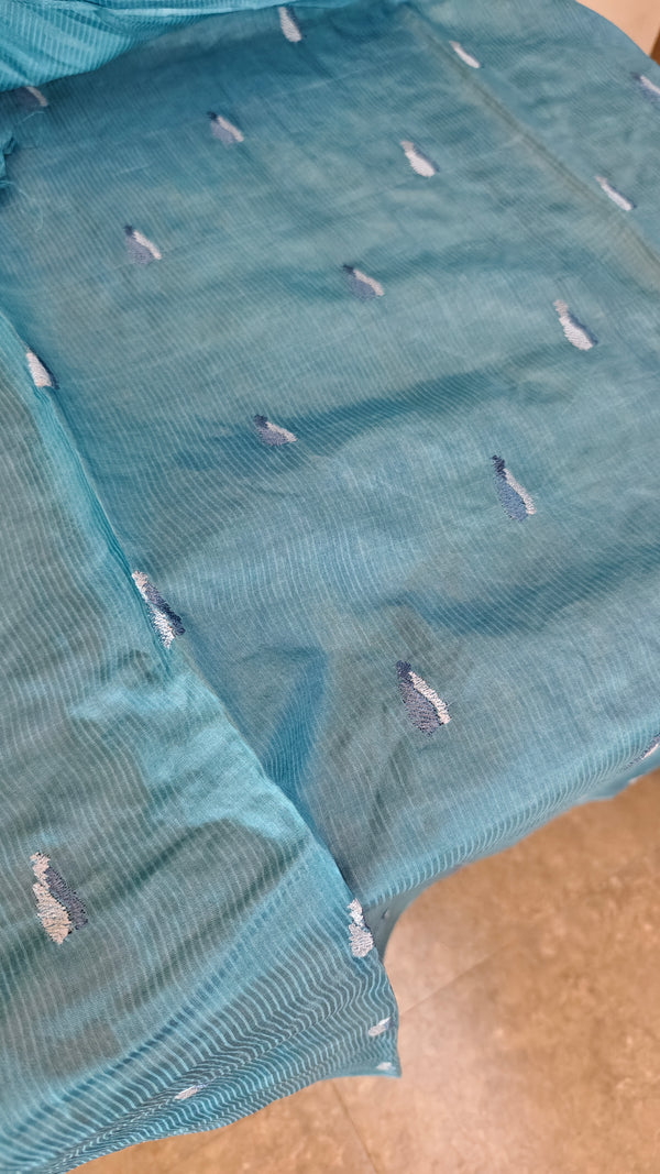 Bondi blue embroidered tussar silk saree