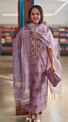 Dark lavender block printed chanderi suit
